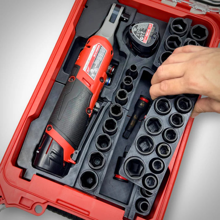 Organisateur cliquet M12 haute vitesse et douilles Milwaukee, vue de dessus