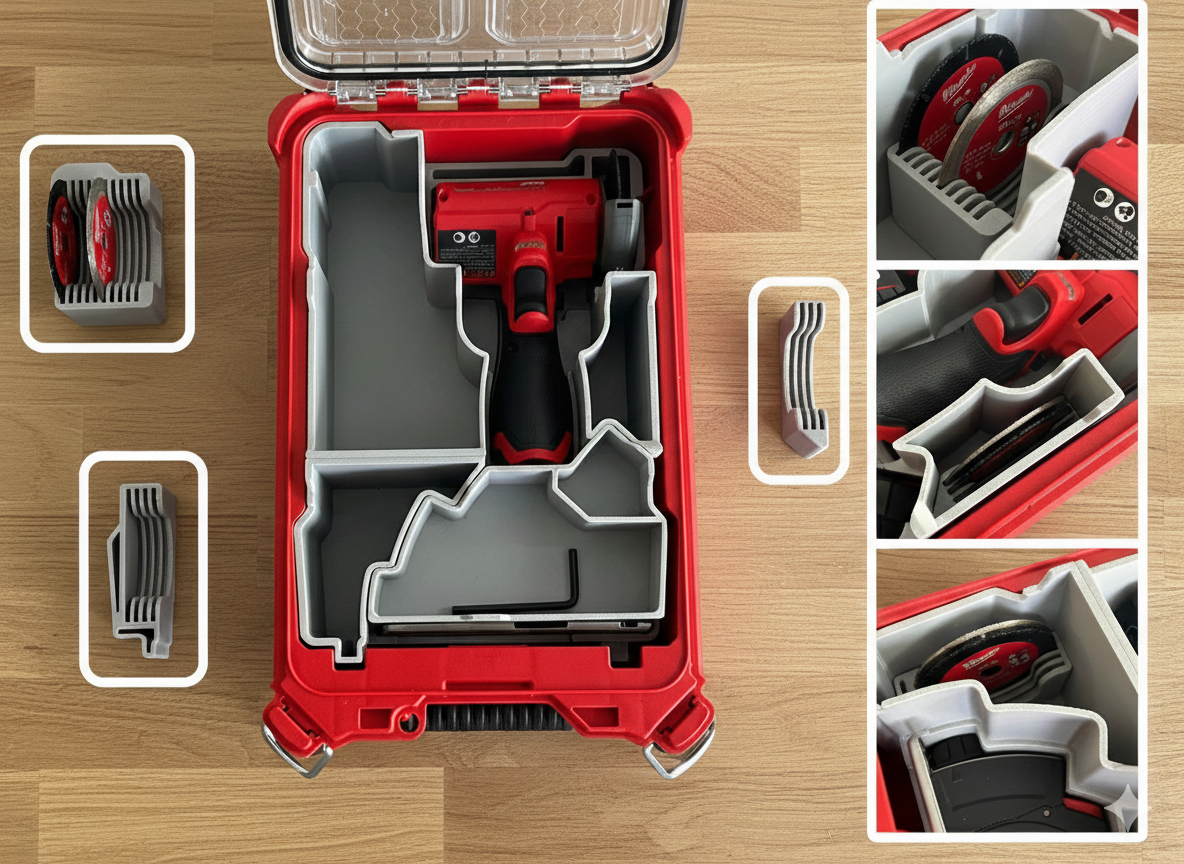 Organisateur meuleuse M12 FCOT Milwaukee imprimé 3D, logement sur-mesure