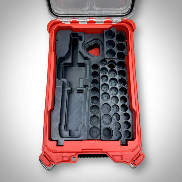 Détail des logements de douilles de l'insert Packout M12 cliquet imprimé 3D