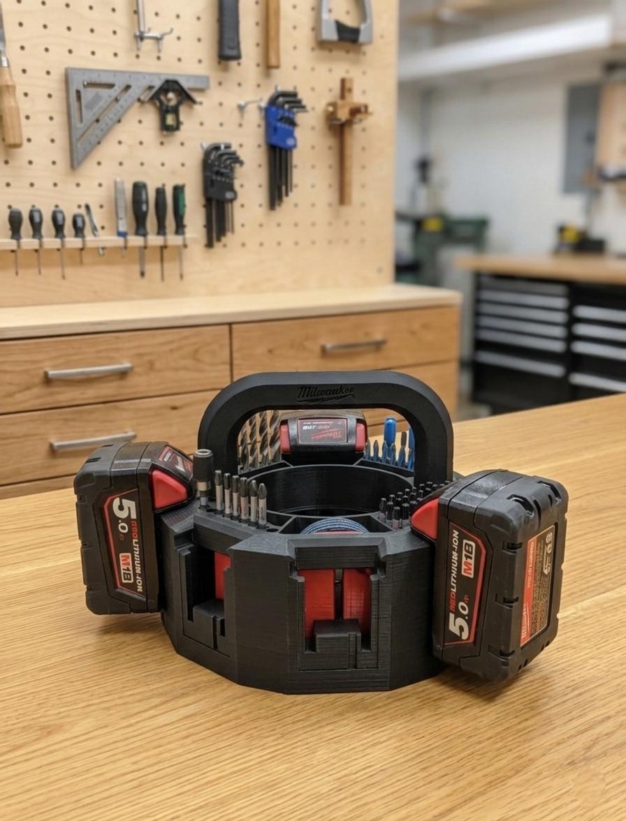 Support tournant à 360° pour batteries M18 avec zone centrale de rangement