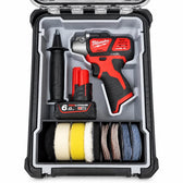 Insert Packout M12 BPS avec ponceuse-polisseuse Milwaukee, batterie et disques rangés dans le coffre