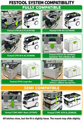 Caisse Packout empilée sur un aspirateur Festool CTM grâce à l'adaptateur 3DIMPRINT